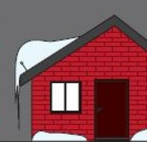 Рисунок с неравномерным распределением снега на крыше дома