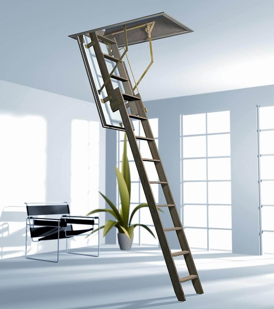 Выдвижная металлическая чердачная лестница для выхода на чердак или мансардный этаж